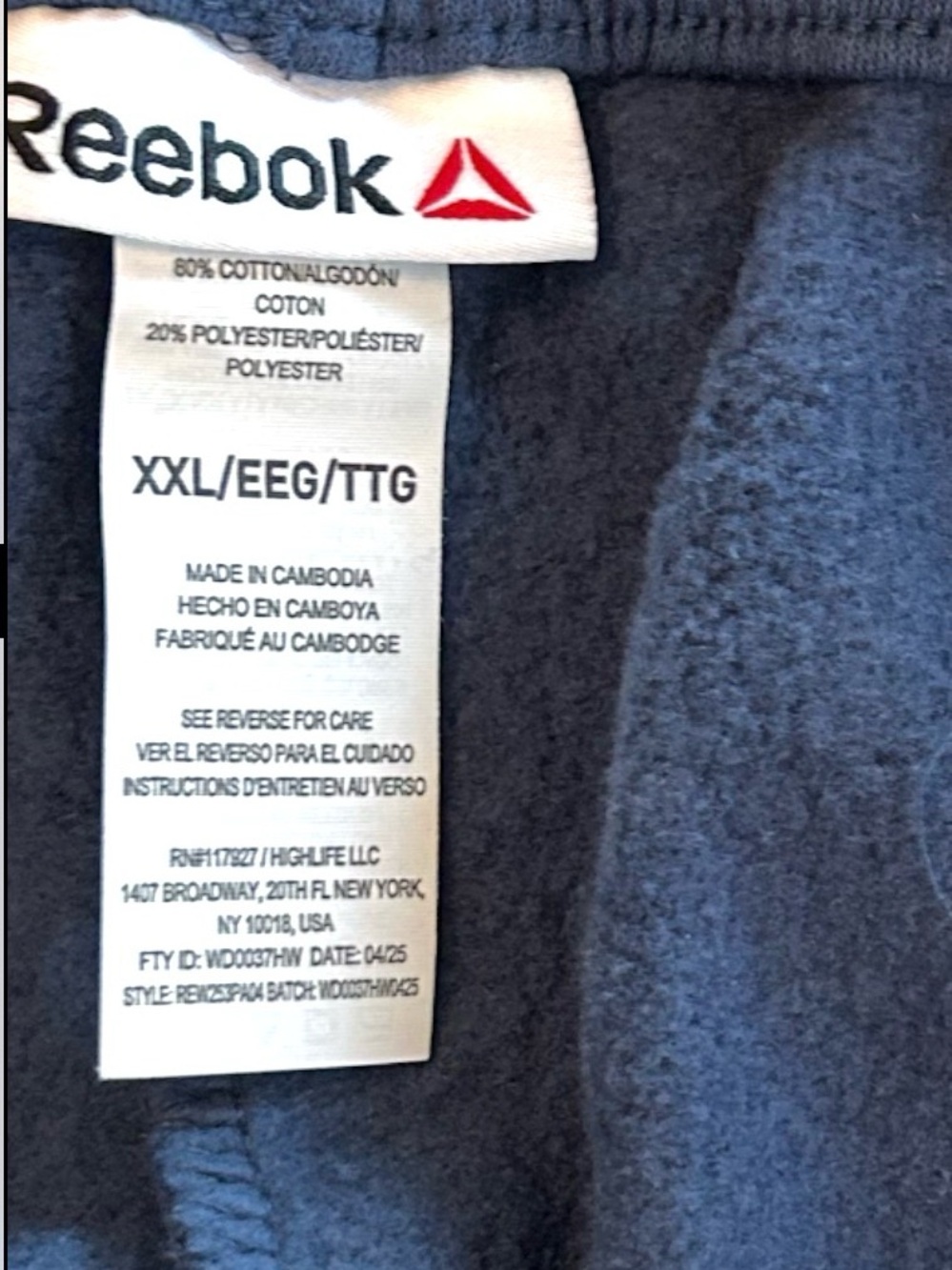 Reebok Men’s Fleece Jogger Sweatpants Denim Blue Size XXL Pockets NEW WITH TAGS. - Picture 5 of 11